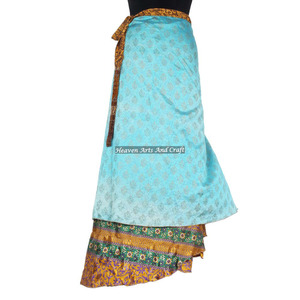 Classy Designer Long <b>Wrap</b> Silk <b>Skirts</b> 2 Layer Reversible Magic Silk Saris <b>Wrap</b> Long <b>Skirt</b> Silk Magic Long Sari <b>Wrap</b> <b>Skirt</b> Fancy - Product Image 1