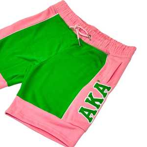 AKA กางเกงขาสั้นผ้าฟลีซ สีชมพู สีเขียว ทรงยูนิเซ็กส์ เสื้อผ้าลายตัวอักษรกรีก กางเกงขาสั้นลำลองใส่สบาย คุณภาพพรีเมียม ผ้าเนื้อนุ่ม - Product Image 4