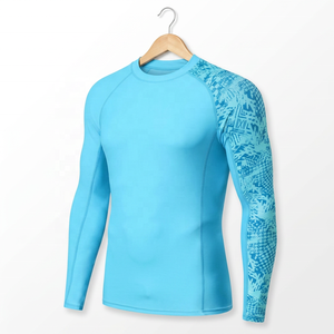 Men Long Sleeve Rash Guard <b>Blue</b> Sublimation Print Anti-Uv Swim Shirt Full Sleeve Polyester Sport <b>Top</b> - Product Image 5