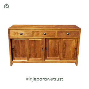 Buffet de rangement moderne en teck massif européen à 4 portes, couleur personnalisable, durable et écologique pour salon et cuisine - Product Image 6