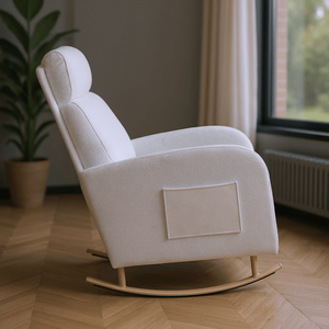 Fauteuil à bascule moderne et fonctionnel en chenille avec pieds en métal et poche de rangement latérale pour les articles de puériculture - Product Image 4