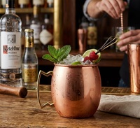 Mug Moscow Mule en cuivre pur, fait main, écologique, de qualité alimentaire, avec texture martelée, couvercle anti-fuite, isolation sous vide.