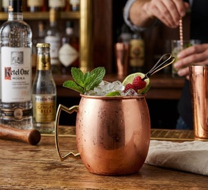 Pure Copper <b>Hand</b>-made Eco-Friendly Food-grade Safe Moscow Mule Mug Hammered Texture Leak-Proof Lid <b>Vacuum</b> Insulation Tumbler - Product Image 2
