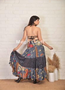 Boho Recycled <b>Silk</b> Sari Flared Long <b>Skirt</b> Comfortable & Anti Wrinkle Floor Length Women <b>Skirt</b> Bulk Export at Wholesale Price - Product Image 5
