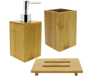 Compact Wooden Bathroom Set With Space Saving <b>Toothbrush</b> <b>Holder</b> Soap Dish Tumbler Cup And Storage Organizer - Product Image 1