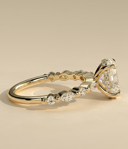 Bague de fiançailles en diamant de laboratoire ovale de 1,50 carat, couleur F, pureté VS1, or massif 14 carats, style halo caché, certifiée IGI, bijoux pour femmes - Product Image 2