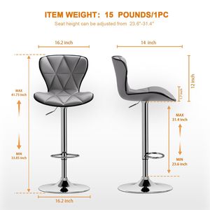 Set di 2 Sgabelli da Bar Girevoli e Regolabili in Altezza, Comode Sedie da Ufficio con Schienale in Pelle PU Grigia - Product Image 6