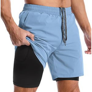 Shorts de sport 2 en 1 pour hommes, avec doublure de compression, pour la course et le fitness, avec poche pour téléphone, fabricant OEM - Product Image 4
