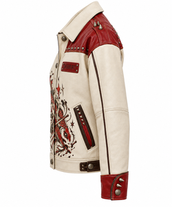 Chaqueta de Cuero Genuino de Vaca Hecha a Medida para Mujer, Diseño Vintage con Estampado Gráfico, Remaches, Estilo Punk Biker, Servicio OEM ODM - Product Image 4