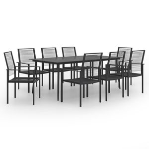 Set da Pranzo in Vetro Nero per 8 Persone, Arredamento da Giardino Contemporaneo con Telaio in Acciaio, Design Durevole - Product Image 1