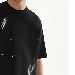 Custom Men's Street Dump Cotton T-Shirt 280g High Quality Vintage Washed Raglan Sleeve Loose Breathable Trendy with Pattern - Product Image 2