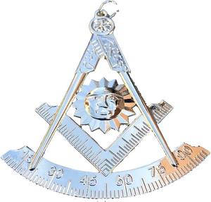 Collier de maître maçon maçonnique avec grand pendentif bijou, finition argentée, largeur 1 pouce - Product Image 1