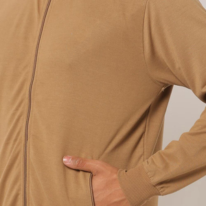 Ensemble de survêtement marron pour homme, fermeture éclair intégrale, col montant, tenue décontractée, respirant, polyester et coton, coupe classique, poches latérales - Product Image 5