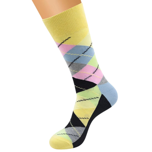 Chaussettes pour hommes à motif Argyle multicolores, tricotées, respirantes, pour un usage quotidien, style printemps, coupe classique - Product Image 3
