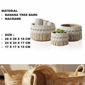 Juego de 3 cestas de macramé TDH, artesanía de macramé con corteza de banano - Product Image 2