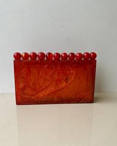 Bolso de Mano Tipo Clutch Hecho a Mano con Resina Rosa Ecológica, Cadena de Hojas de Cristal, Bolso de Noche con Pedrería para Mujer - Product Image 4