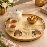 Plateau de service rond en bois naturel de qualité supérieure avec motifs d'éléphants et poignées |   Table à manger multifonctionnelle pour mariage, décoration intérieure