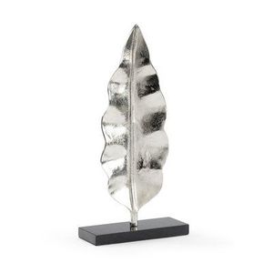Best Seller Silver Aluminum Feather Sculpture Black Metal Base Decorative Luxury Tabletop Accent - Product Image 3