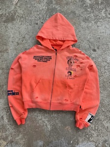 Sweat à capuche zippé vintage personnalisé, effet vieilli, coupe oversize, imprimé délavé, en coton épais, unisexe, style streetwear - Product Image 1