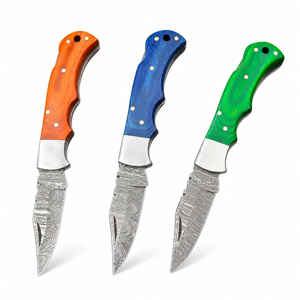 Cuchillos plegables de bolsillo Burraq de acero de Damasco con mango de madera y funda de cuero, para camping al aire libre, multicolor, calidad DIY, OEM, clip de 9 pulgadas - Product Image 2