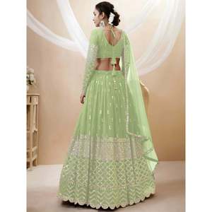 Bridesmaid Dress Pastel Green <b>Sequins</b> Work Georgette Lehenga Choli - Product Image 2