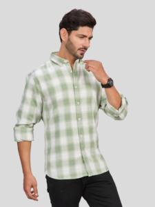 Chemise décontractée à carreaux verts pour homme, manches longues, col boutonné, 100% coton popeline, respirante, anti-UV, pour l'hiver - Product Image 2