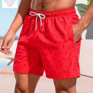 Shorts de bain unisexes pour hommes, séchage rapide, tissu tissé, imprimé floral, au-dessus du genou, légers, respirants, avec cordon de serrage à la taille - Product Image 1