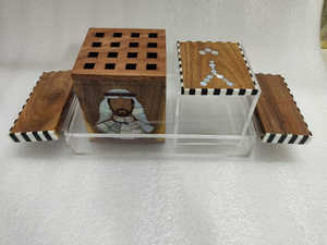 Quemador de incienso madkan Bakhoor, madera y Perla madre, con caja acrílica y bandeja, conjunto de Bakhoor de United World Trade - Product Image 3