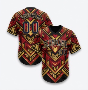 Custom Sublimated Baseball Jersey Men's V-Neck Short Sleeve Geometric Print <b>Polyester</b> Breathable Team Sportswear Adult Size - Product Image 2