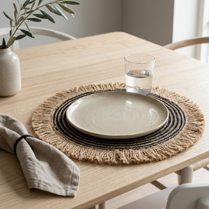 Handmade Jute <b>Table</b> <b>Mat</b> New Design Fringe Edge Eco-Friendly <b>Round</b> Dining Placemat for Home Hotel Use Bulk Supply Export Quality - Product Image 3