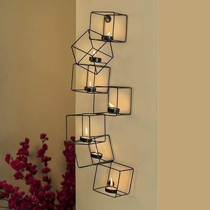 Metal <b>Wall</b> <b>Sconce</b> Cubic Votive Tealight Candle Holder Scented Candles Modern Decorative Hanging Candle Lantern for Living Room - Product Image 6