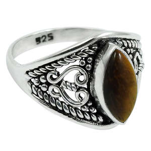 925 Sterling <b>Silver</b> <b>Ring</b> With Marquise Cut Bezel <b>Set</b> Tiger-Eye Gemstone Fashionable Boho <b>Ring</b> For Women ODM OEM Bulk Supplier - Product Image 1