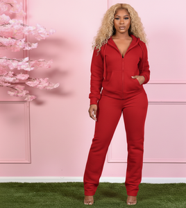 Conjunto de dos piezas casual de invierno para mujer: Chaqueta de manga larga de color liso con cremallera y pantalones elásticos con capucha hasta la rodilla. - Product Image 3