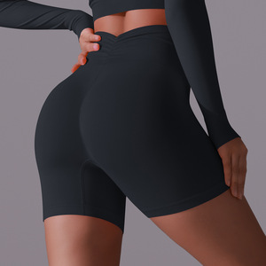 Shorts de Yoga de Cintura Alta Sin Costuras, Color Negro Sólido, Efecto Push-Up, Elásticos en Cuatro Direcciones, Spandex y Nailon, Ropa Deportiva para Gimnasio y Entrenamiento - Product Image 1