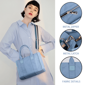 Bolso de mano y bandolera de lona azul para mujer - Product Image 5