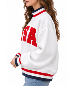Sudadera de cuello simulado con apliques de letras de gingham personalizados para mujer, de algodón polar oversize, estilo streetwear, casual de invierno - Product Image 4