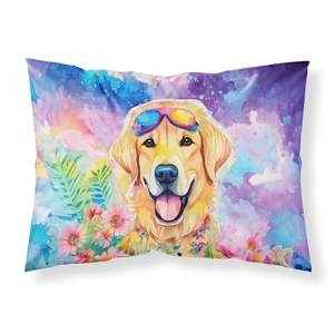 Labrador amarillo Hippie Dawg ilustraciones decorativas funda de almohada ligera y súper suave fácil de cuidar funda de cojín de tamaño estándar - Product Image 1