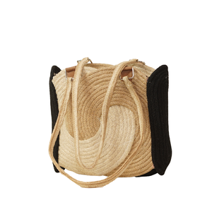 Handcrafted Swirl Spiral Jute Braided Women Tote Bag Contrast <b>Black</b> Side Gusset Long Shoulder Strap Casual <b>Handbag</b> Wholesale - Product Image 3