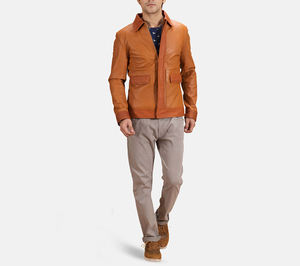 Colorful Premium Genuine Leather Winter Jacket for Men with Front Logo Custom Made Waterproof & Breathable - Product Image 6