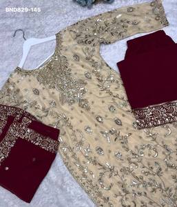 Premium Quality Party Wear Fancy <b>Silk</b> with Embroidery Sequence work Plazzo-<b>Kurta</b> & Dupatta Set Woman Fashion Supplier from India - Product Image 4