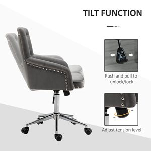 Sedia da Ufficio Moderna con Schienale Medio, Rivestimento in Velluto Trapuntato a Bottoni, Finitura con Borchie, Girevole, Regolabile in Altezza, Design Curvo - Product Image 5