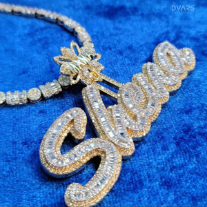 Colgante de Lujo para Hombre con Letra Personalizada, Moissanita Baguette, Chapado en Oro, Plata 925, Estilo Hip Hop, con Inicial o Nombre - Product Image 2