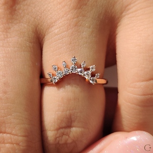 New Arrival <b>Stacking</b> Diamond Wedding <b>Ring</b> U Shaped 14k Solid Gold Dainty Curve Minimalist Band Wholesale Rate Anniversary Gift - Product Image 1