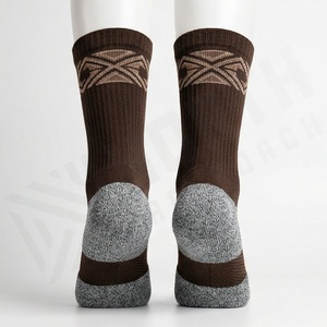 Brown Crew <b>Socks</b> With Gray <b>Toe</b> And Heel Knitted Polyester Spandex Hiking Breathable Solid Pattern Adult Autumn Wear - Product Image 2