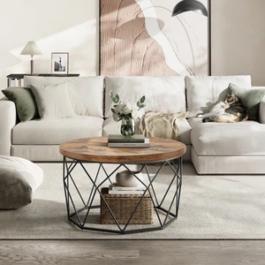Modern <b>Black</b> Wood Coffee <b>Table</b> With Storage Shelf For Living Room Furniture - Product Image 2