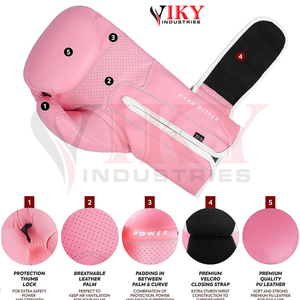 Fabricante OEM/ODM, Guantes de Boxeo de Piel Sintética con Logotipo Personalizado, Transpirables, con Palma Perforada, Color Rosa y Blanco, Precio al por Mayor - Product Image 5