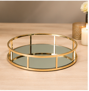 Round Glass <b>Storage</b> Tray With Gold Frame Modern Design Durable Indoor <b>Tabletop</b> Accessory Living Room Decor - Product Image 5