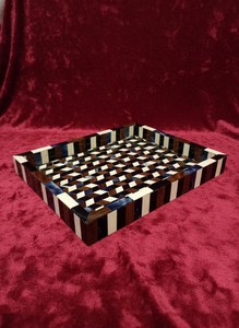Handmade Resin Wood Inlay Tray | Geometric Chevron Serving <b>Coffee</b> <b>Table</b> Decor Vanity Display Serving Tray - Product Image 5