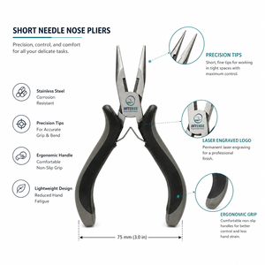 Pince à bec long professionnel en acier inoxydable, pince à bec fin de précision avec ressort et poignée ergonomique - Product Image 2