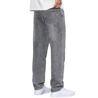 Jean en denim gris uni délavé pour homme, coupe ample et respirante, jambe large, avec design à panneaux et surpiqûres, idéal pour le confort décontracté du printemps